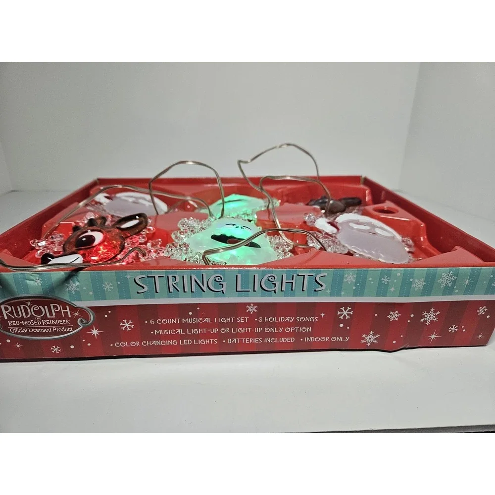 Rudolph Red Nosed Reindeer Musical String Lights 6 Count LED Color Changing